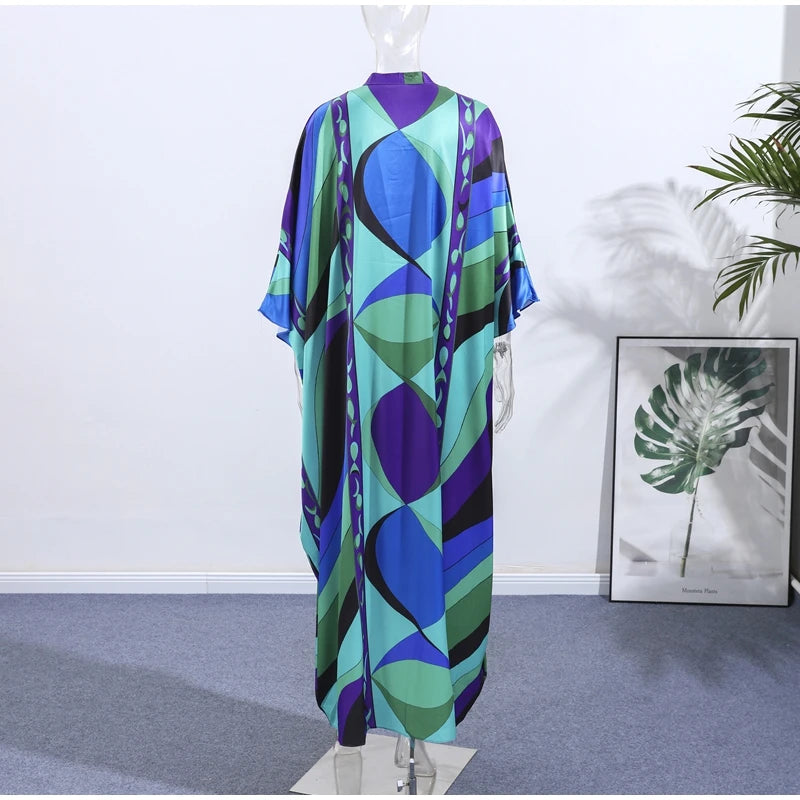 Robe Longue Bohème Florale Col V Manches 3/4 – Maxi Loose Été