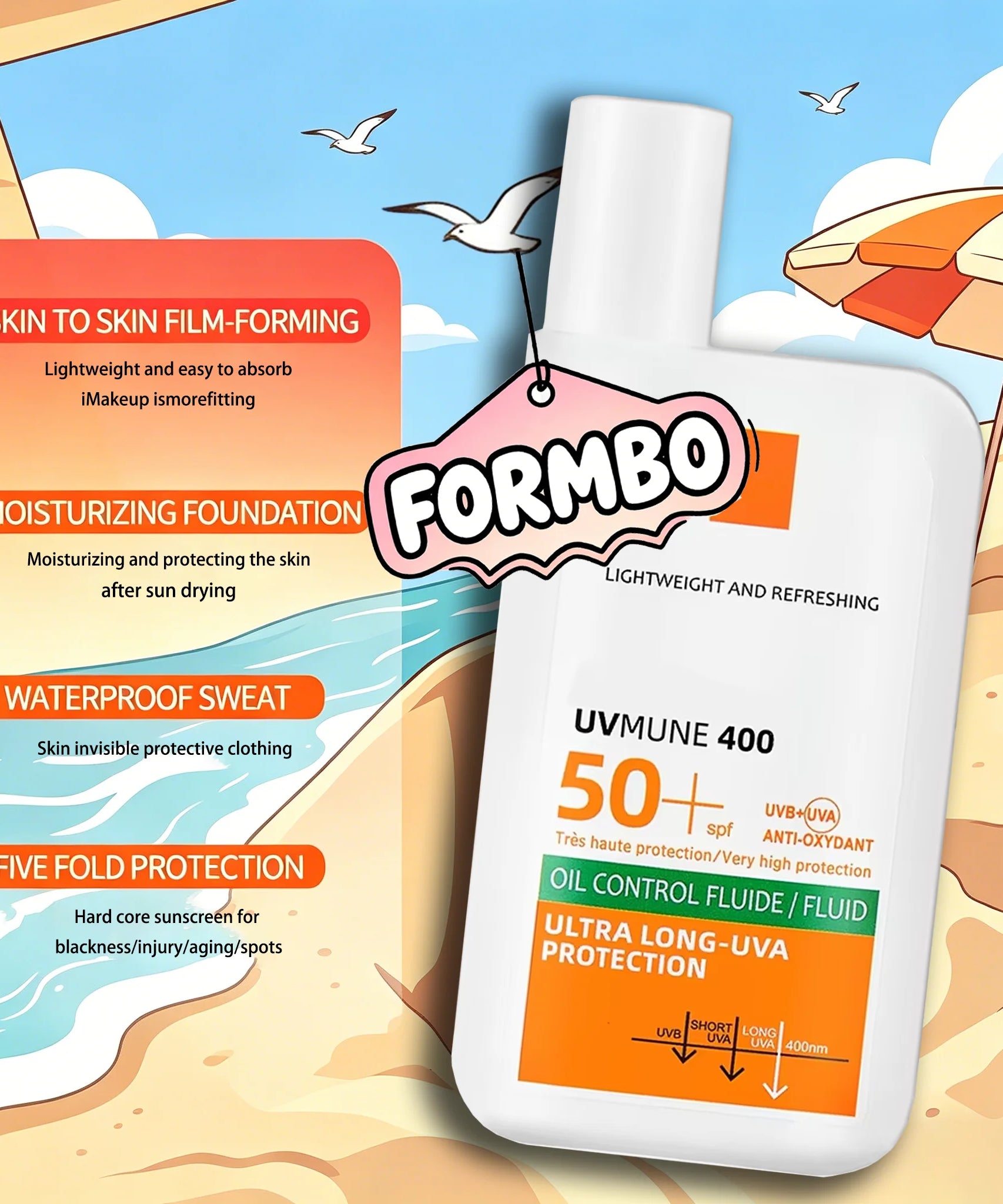 SPF50+ Sunscreen Lotion Lightweight Non-Greasy UV Protection Face Body Sunscreen Lasting Moisturizing Refreshing Sunburn Defense