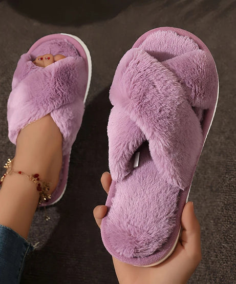Chaussons Mules Fourrure Bride Croisée – Confort Maison Femme