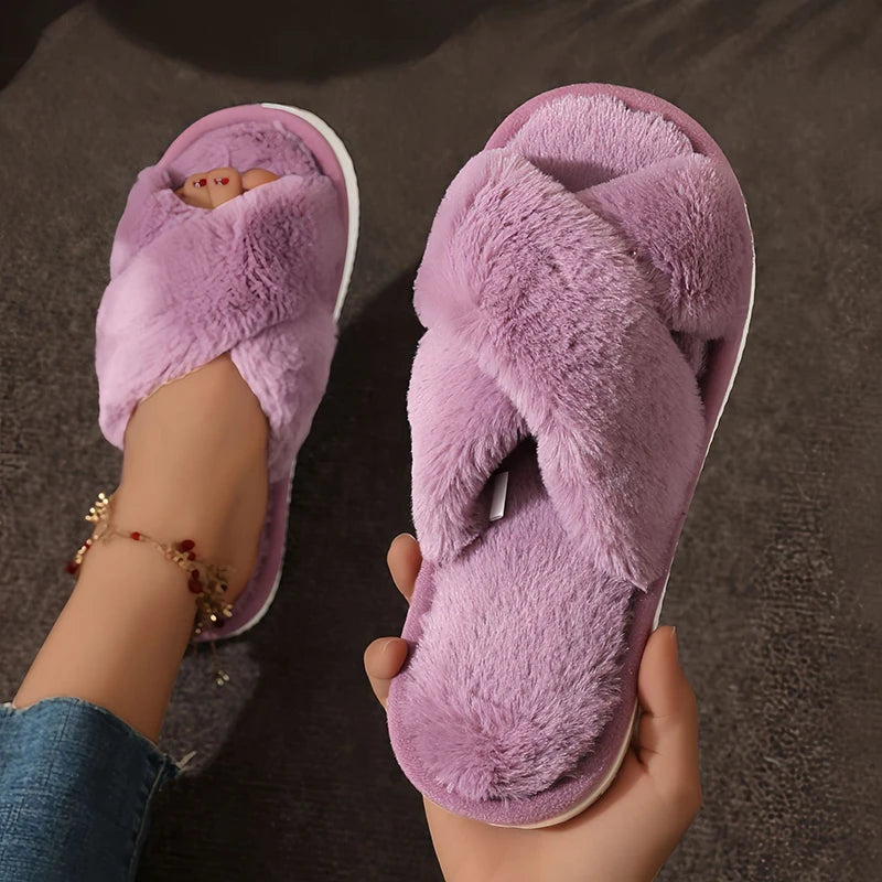 Chaussons Mules Fourrure Bride Croisée – Confort Maison Femme