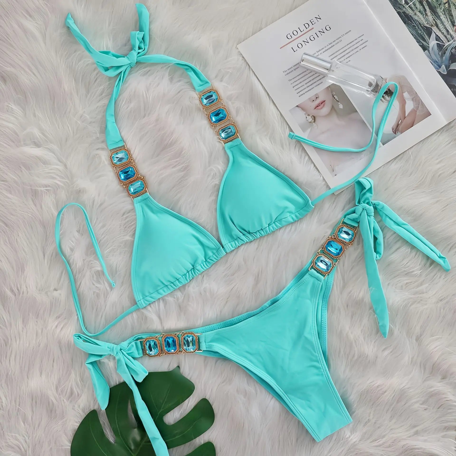 Bikini 2 Pieces Push Up avec Strass - Maillot de Bain Femme