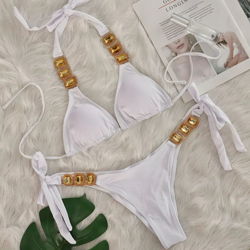 Bikini 2 Pieces Push Up avec Strass - Maillot de Bain Femme