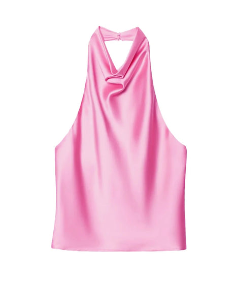 Top Halter Satin Dos Nu – Camisole Élégante Été Femme
