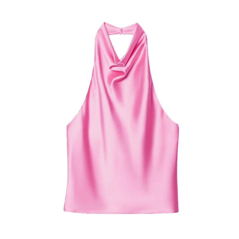Top Halter Satin Dos Nu – Camisole Élégante Été Femme